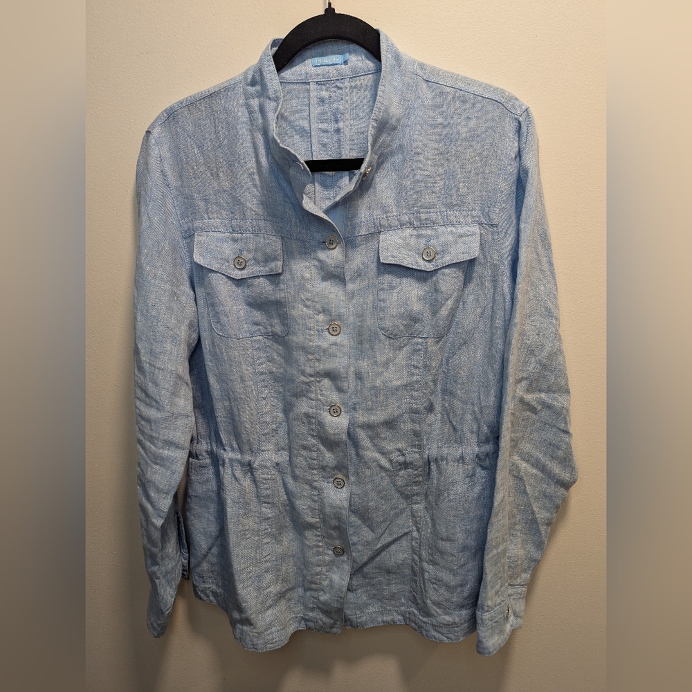 J. McLaughlin Women's Light Blue Linen Lightweight Jacket Large Minimalist